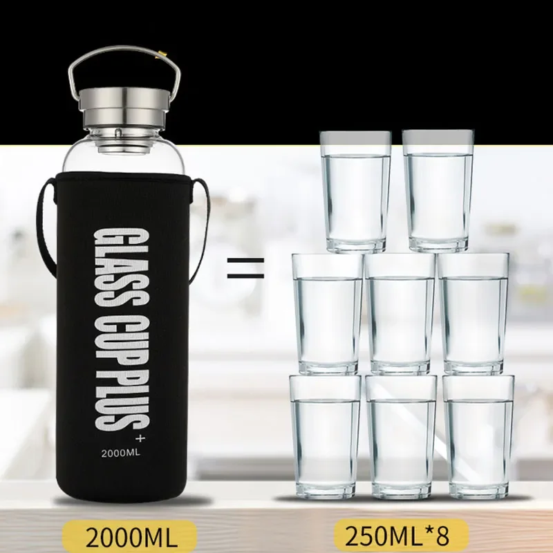 2L Glass Water Bottle with Str – Outdoor Sport Glass Water Bottle Bewertung und Preis